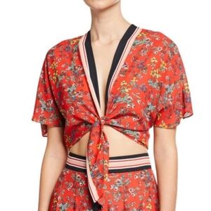 Alice+Olivia Lydia Tie-Front Freesia Blossom Crop Top Women's Size L